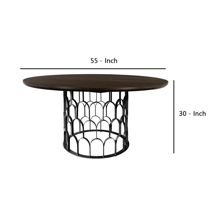17 Stories Round Solid Wood Top Metal Base Dining Table Wayfair Canada